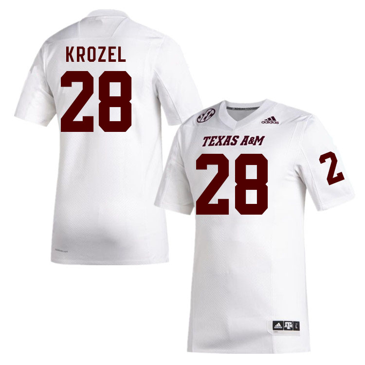 Men #28 Eli Krozel Texas A&M Aggies College Football Jerseys Stitched Sale-White